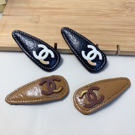 Chanel Leather Logo Hair Clips Set