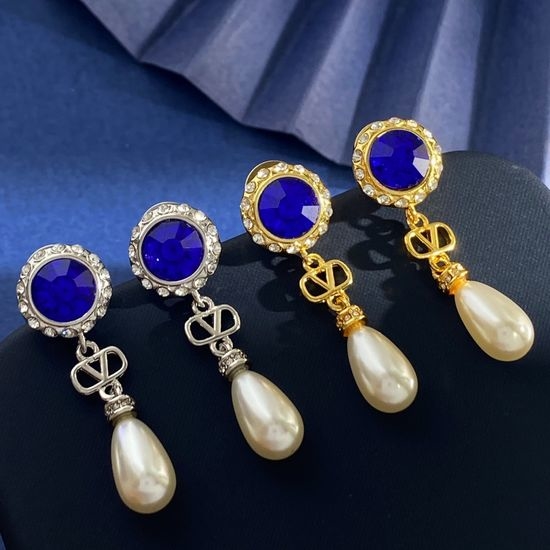 Valentino Rhinestone Faux Pearl Drop Earrings