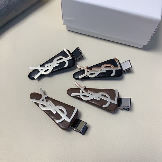Yves Saint Laurent YSL Leather Titanium Steel Hair Clips
