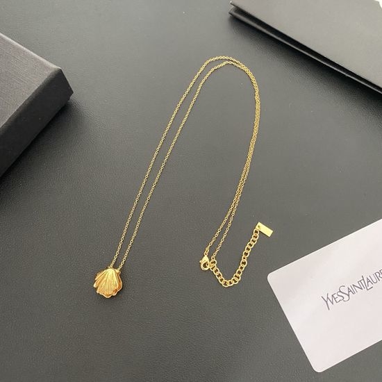 Yves Saint Laurent YSL Vintage Shell Pendant Silver Necklace
