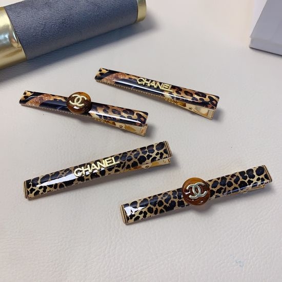Chanel Leopard Print Side Hair Clips Pair Set