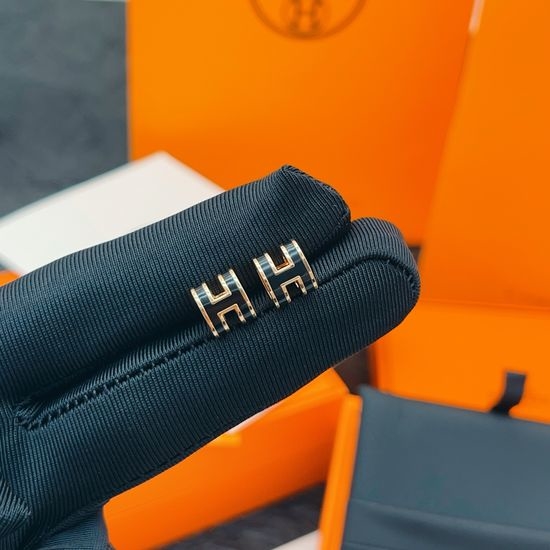 Hermes Black Shape Rose Gold Stud Earrings