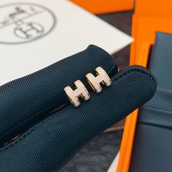 Hermes Pink H-shaped Rose Gold Stud Earrings