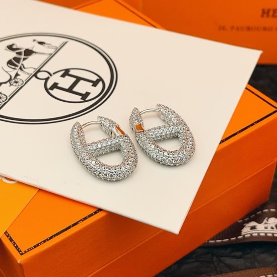Hermes Diamond Paved Pig Nose Silver Earrings