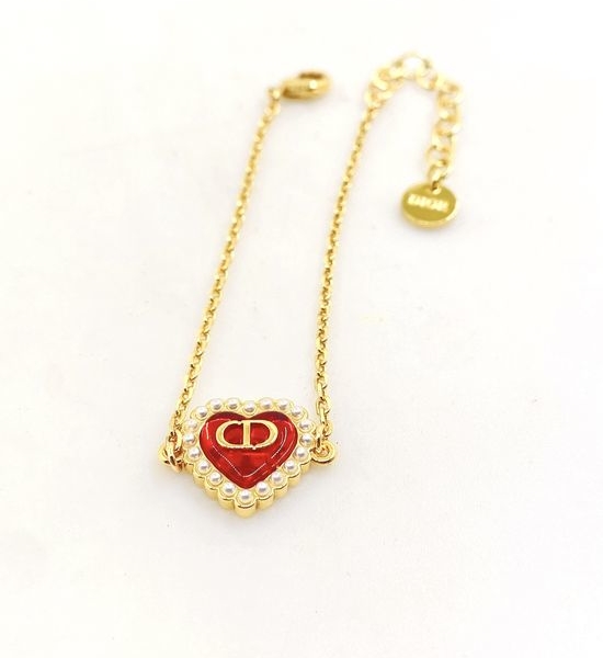Christian Dior CD Red Heart Chain Bracelet Brass