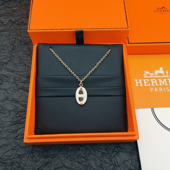 Hermes White Pig Nose Gold Necklace