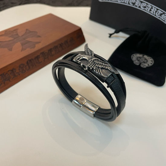 Chrome Hearts Vintage Floral Cross Leather Bracelet
