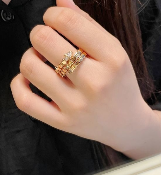 Bvlgari Triple Snake Ring with Head and Tail Diamonds