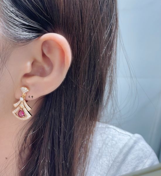 Bvlgari Elegant Dress Earrings with Central Red Gem