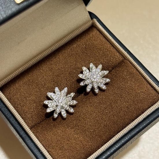 Graff Flower Design Cubic Zirconia Silver Earrings