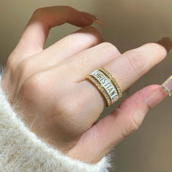 Christian Dior CD Shiny Rhinestone Inlaid Stackable Fashion Ring