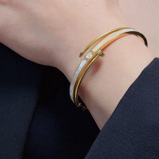 Cartier Delicate Nail Design White Mother of Pearl Bracelet