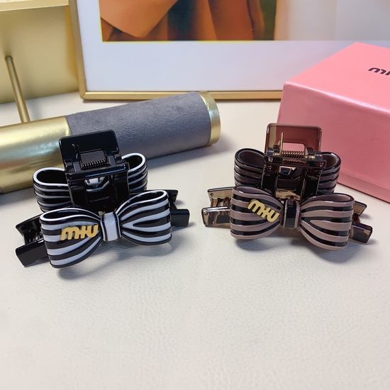 Miu Miu Acetate Striped Bow Hair Claw