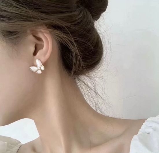 Van Cleef & Arpels VCA White Mother of Pearl Butterfly Clip Earrings