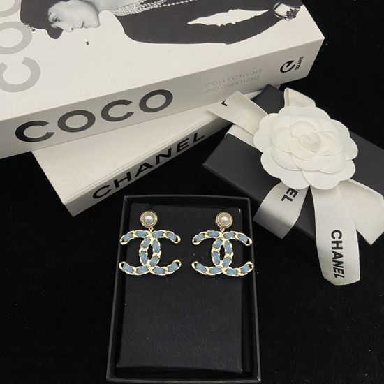 Chanel Denim Blue Vintage Textured Stud Earrings