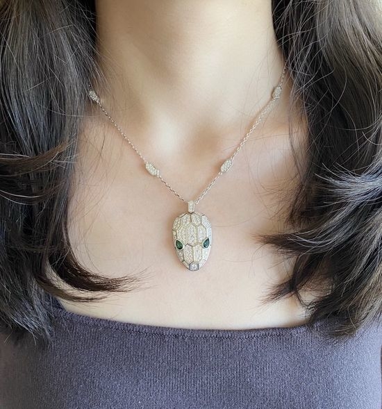 Bvlgari Full Diamond Snake Shape Necklace Delicate Craft