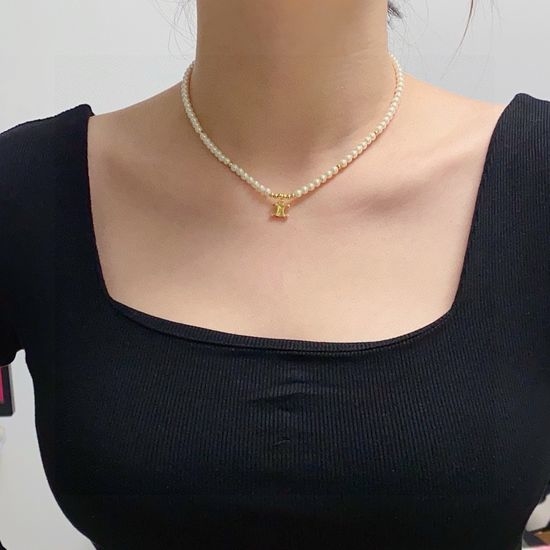 Celine Arc de Triomphe Pendant Pearl Necklace