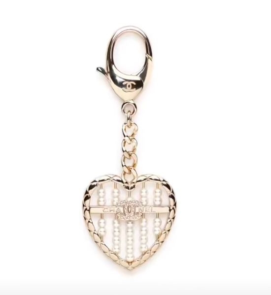 Chanel Rhinestone Heart Pearl Keychain