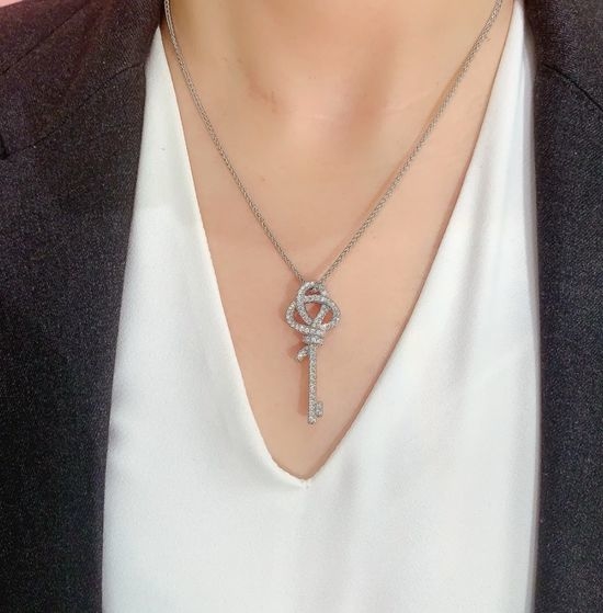 Tiffany & Co. Full Diamond Knot Key Pendant Necklace