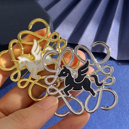 Loewe Enamel Square Brooch with Geometric Lines
