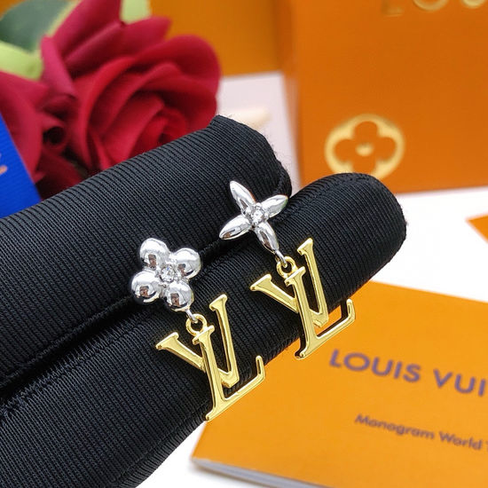 Louis Vuitton LV Two Tone Metal Design Stud Earrings