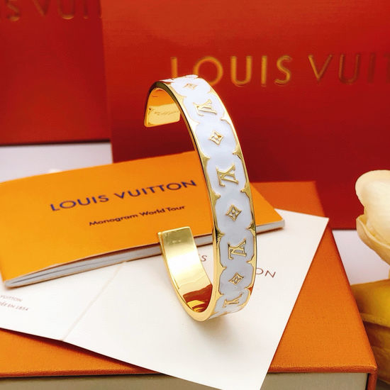 Louis Vuitton LV White Enamel Brass Bangle Bracelet