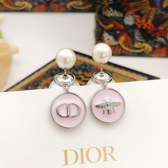 Christian Dior CD Pearl Round Enamel Earrings