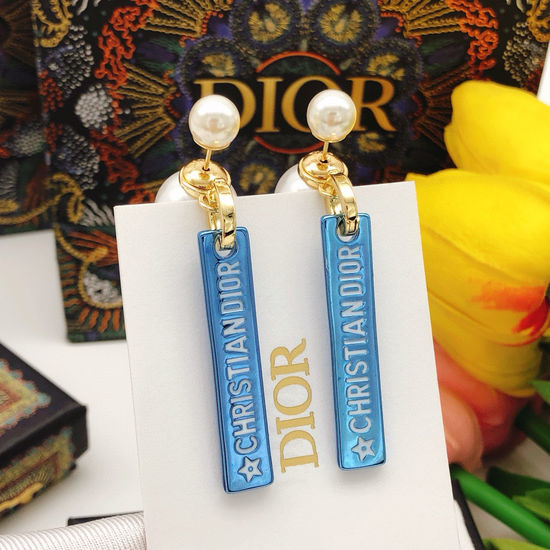 Christian Dior CD Pearl Tassel Drop Earrings Blue