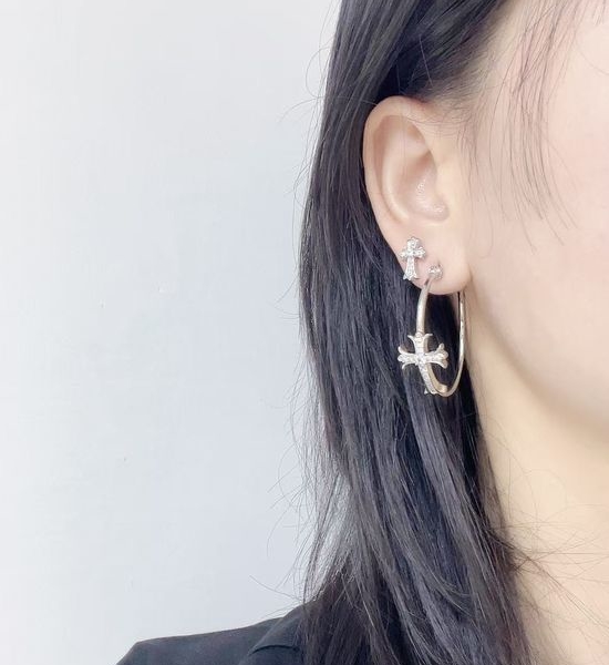 Chrome Hearts Handmade Gothic Style Gemstone Inlaid Earrings