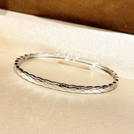 Chanel Quilted Polished 925 Silver Bracelet