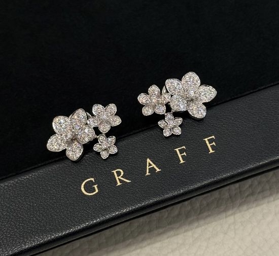 Graff Flower Stud Earrings Platinum Plated