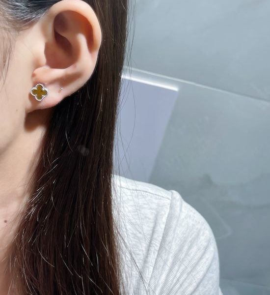Van Cleef & Arpels VCA Tiger s Eye Clover Stud Earrings