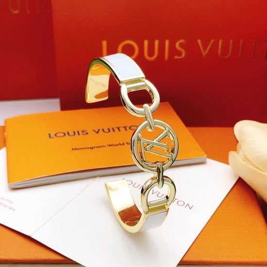 Louis Vuitton LV White Enamel Bangle Bracelet