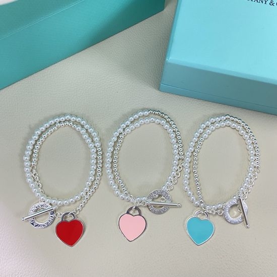 Tiffany & Co. Heart Enamel Pearl Double Loop Bracelet