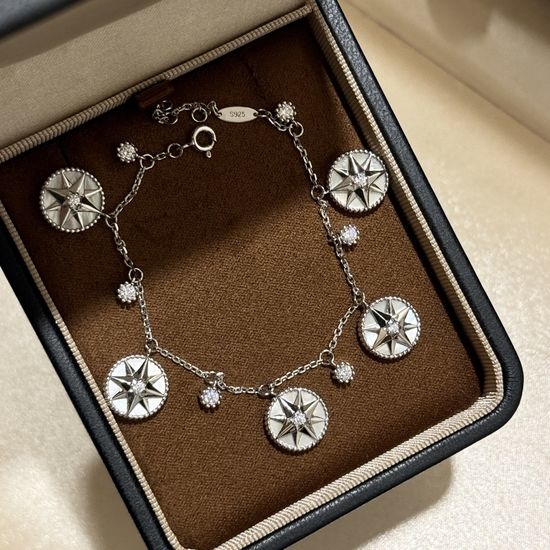 Christian Dior CD Sterling Silver Mother of Pearl Compass Bracelet