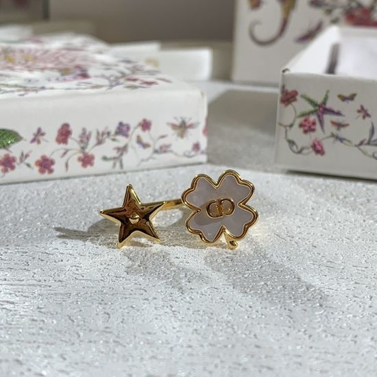 Christian Dior CD Crystal Beaded Star Flower Ring