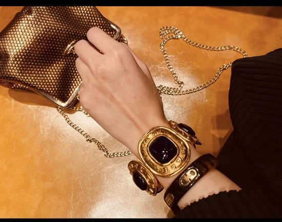 Chanel Vintage Black Green Glazed Bangle