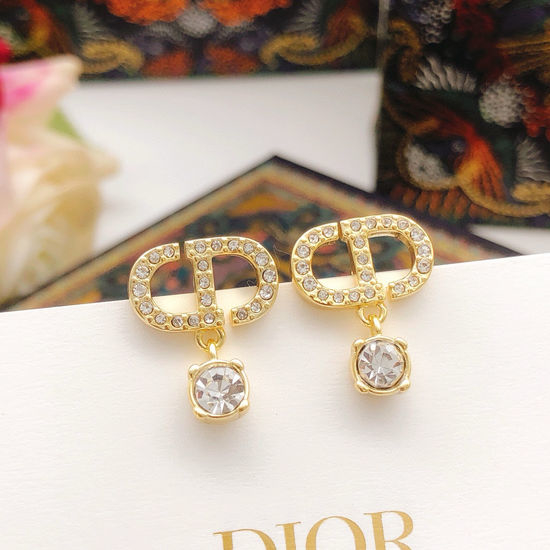 Christian Dior CD Mini Diamond Drop Earrings Brass Material