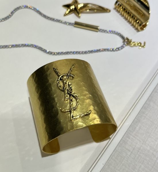 Yves Saint Laurent YSL Vintage Gold Hammered Open Bangle