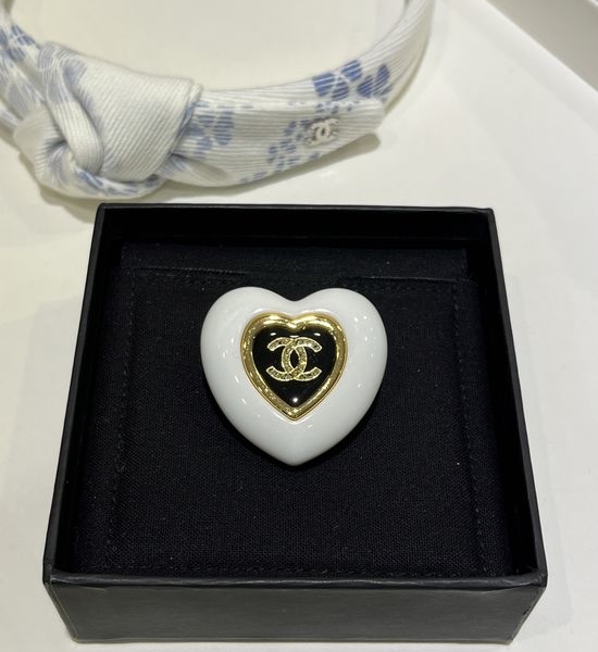 Chanel Black Enamel Diamond Heart Brooch
