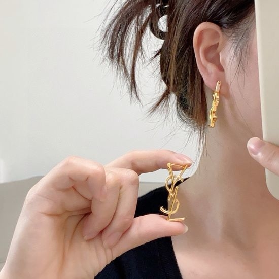 Yves Saint Laurent YSL Diamond Inlaid Letter Drop Earrings
