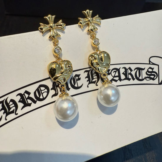Chrome Hearts Pearl Cross Earrings Elegant Style Jewelry