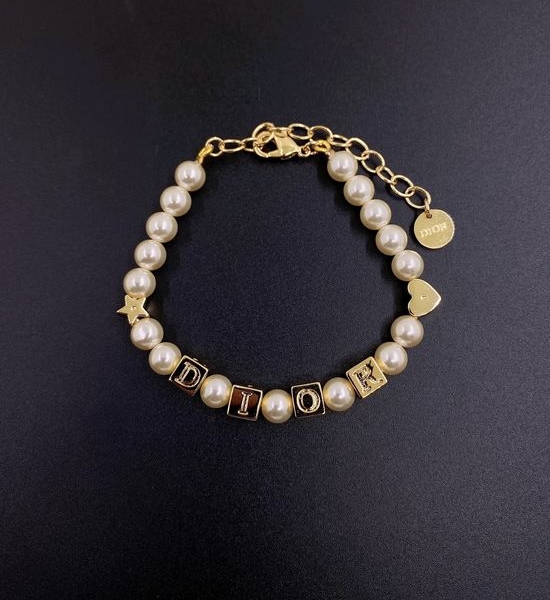 Christian Dior CD Square Pearl Letter Charm Bracelet