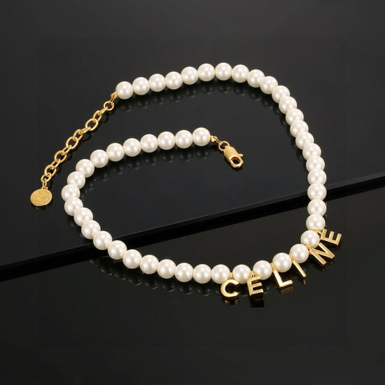 Celine Classic Pearl Letter Pendant Necklace