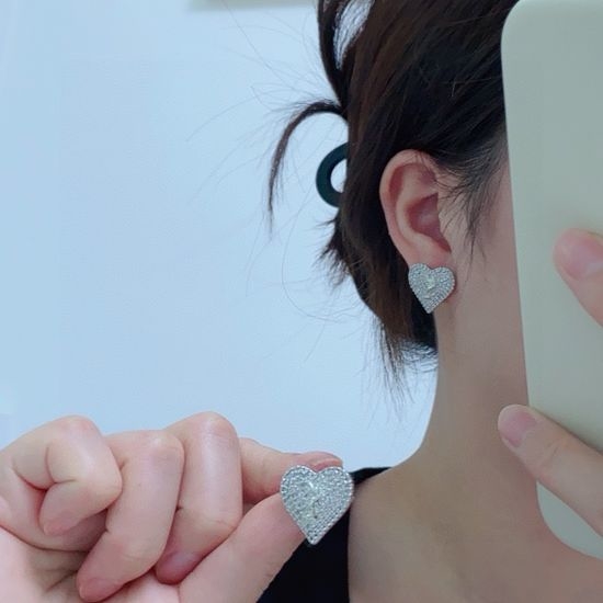 Yves Saint Laurent YSL Elegant Crystal Paved Heart Earrings