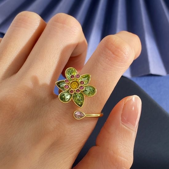 Swarovski Green Flower Crystal Open Ring