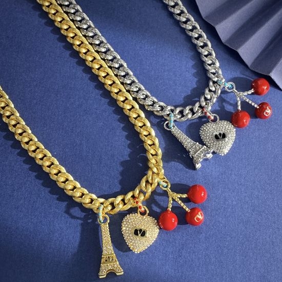 Valentino Cherry Heart Pendant Necklace Fashion Style