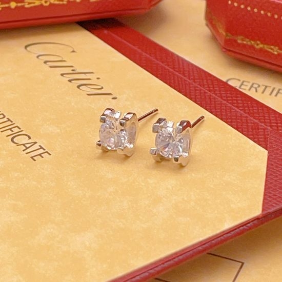 Cartier Silver Horn Shape Diamond Stud Earrings