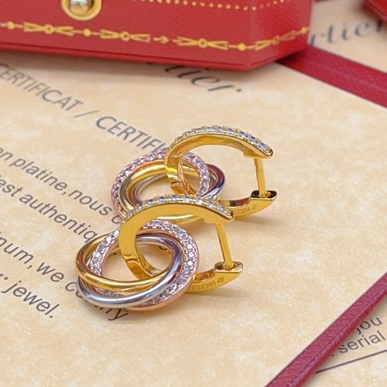 Cartier Tri Color Diamond Accent Round Earrings