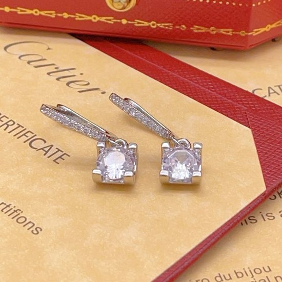 Cartier Silver Diamond Inlaid Stud Earrings Brass